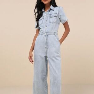 Lulus Light wash denim jumpsuit
